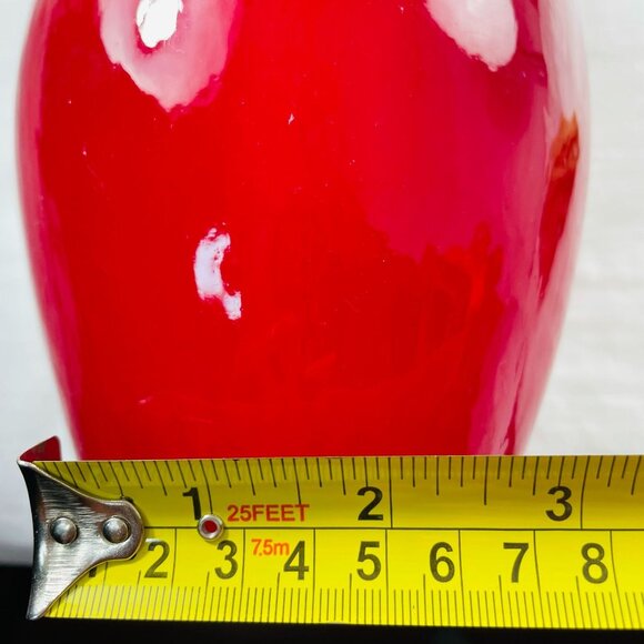 Red Mid Century Modern Glass Vase White Glazing Inside Heavy U - Picture 7 of 9